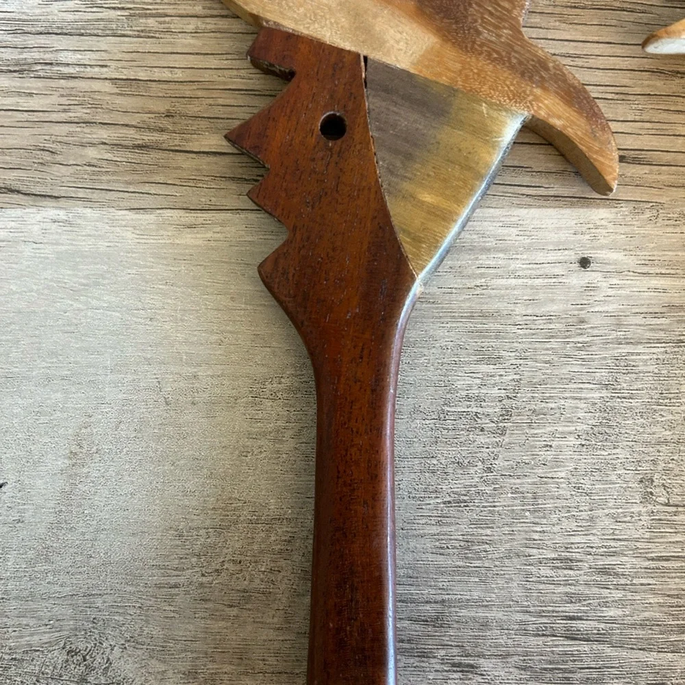 Vintage Hand Carved Wood Man Woman Salad Spoon‎ Fork Set Folk Art Kitchen Decor